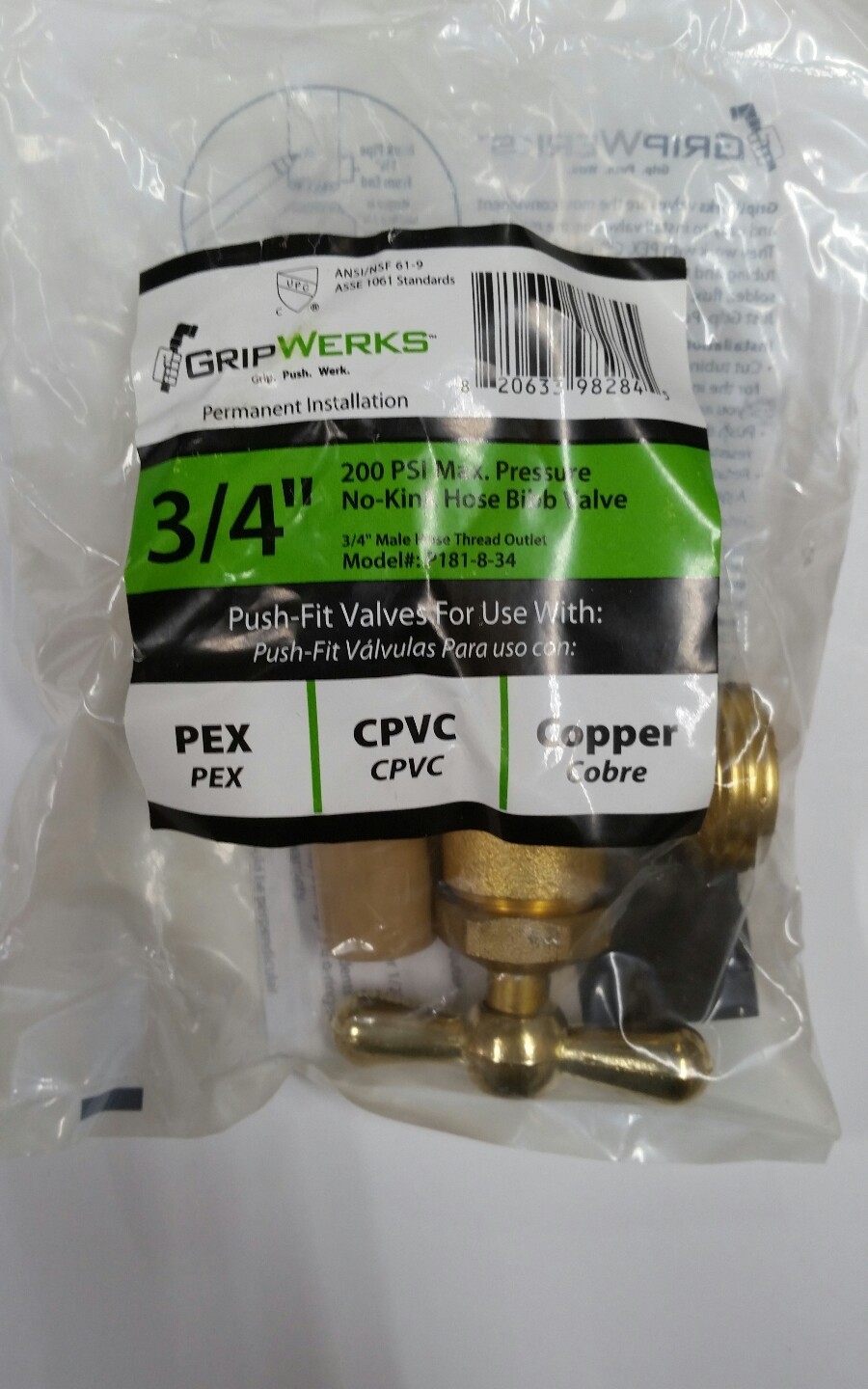 3/4 in. Brass Hose Bibb Valve Push Fit Indoor Outdoor Water Supply Connections