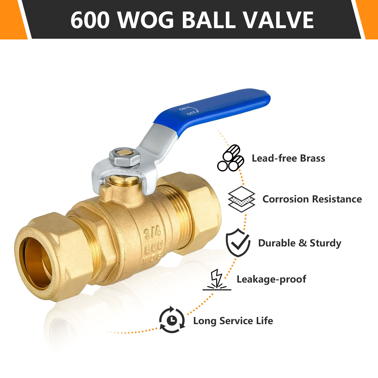 Efield1/2″ or 3/4 Inch Compression Full Port Brass Ball Valve 600WOG Lead Free