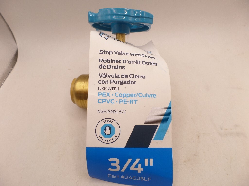 SHARKBITE 24635LF 3/4 IN. PUSH-TO-CONNECT BRASS STOP VALVE WITH DRAIN