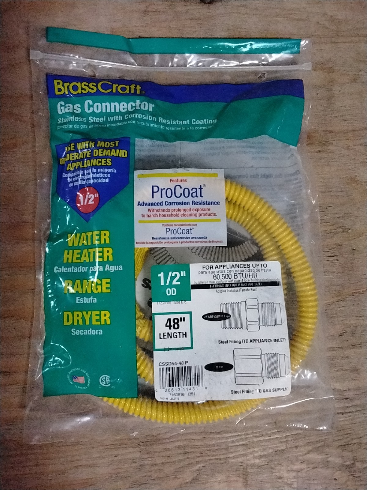 BrassCraft CSSD54-48 P Stainless Steel Gas Appliance Connector 48 L in. 1/2″ OD