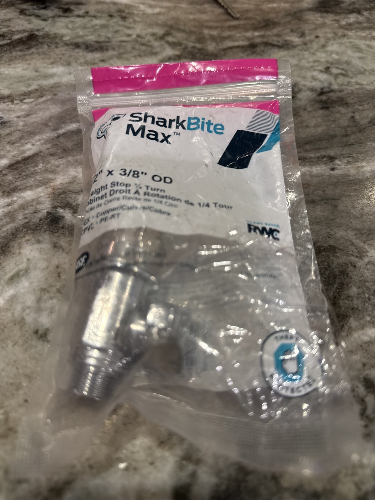 SharkBite Max 1/2 x 3/8 Inch Compression Straight Stop Valve Quarter Turn Push