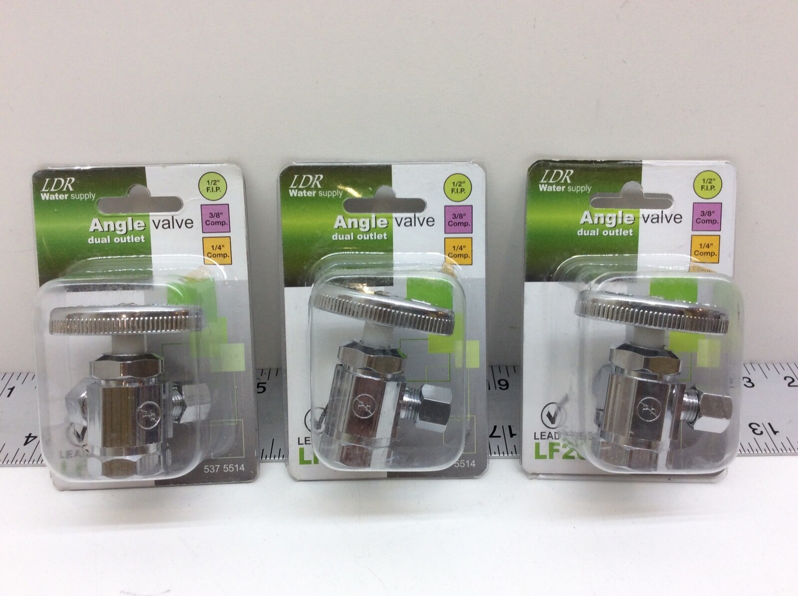 3 – LDR Water Supply 5375514 Angle Valve Dual Outlet 1/2″ F.I.P 3/8″ x 1/4″ Comp