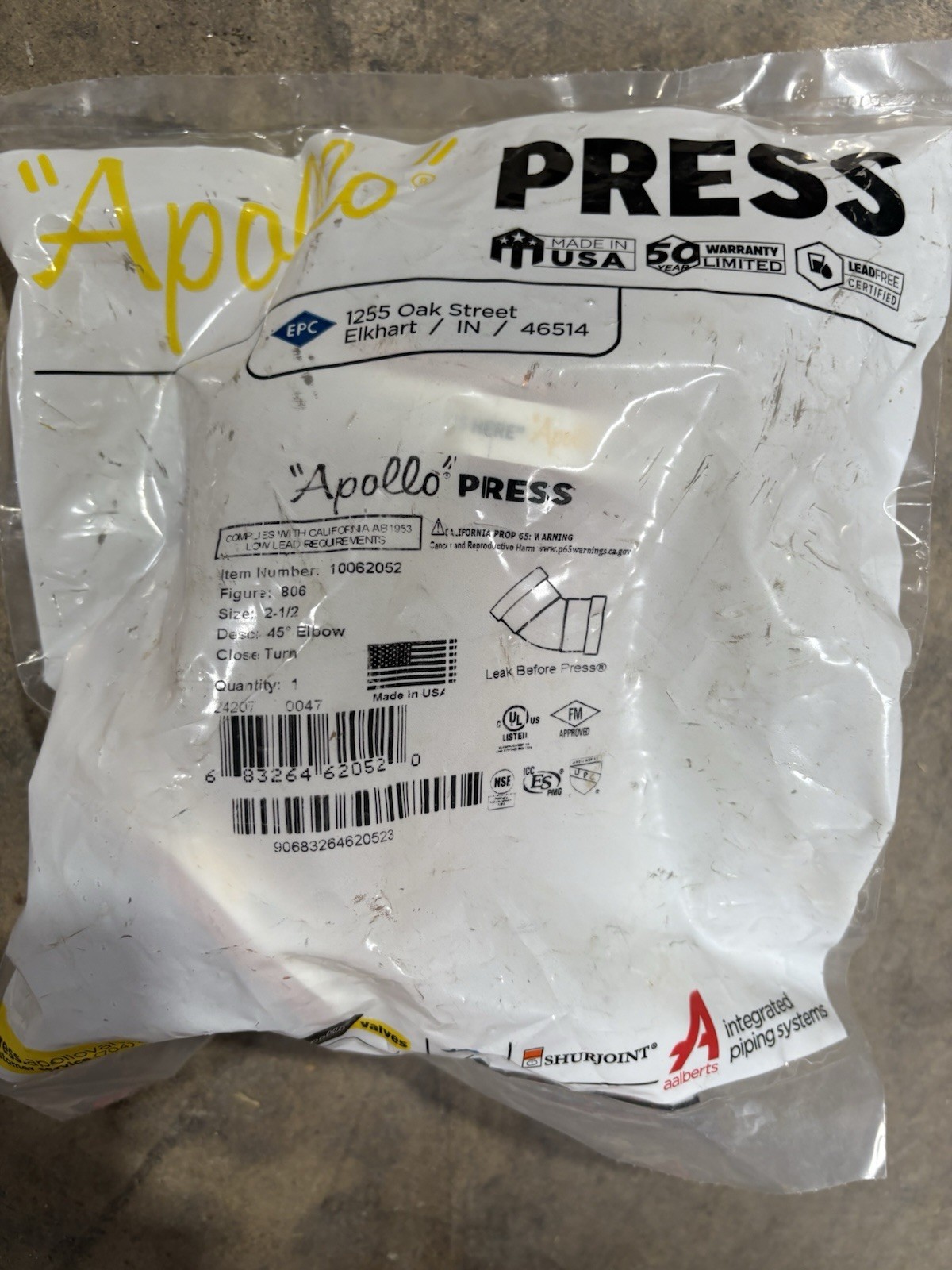 2-1/2” Apollo ProPress Elbow 45° P x P Copper Pipe Press Fitting (Lot Of 5)
