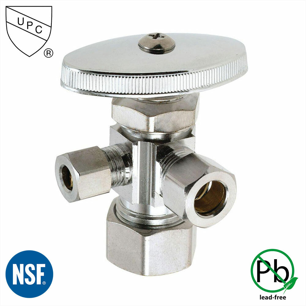 5/8 Comp x 3/8 Comp x 1/4 Comp Multi Turn Brass Angle Stop Valve (Lead Free)