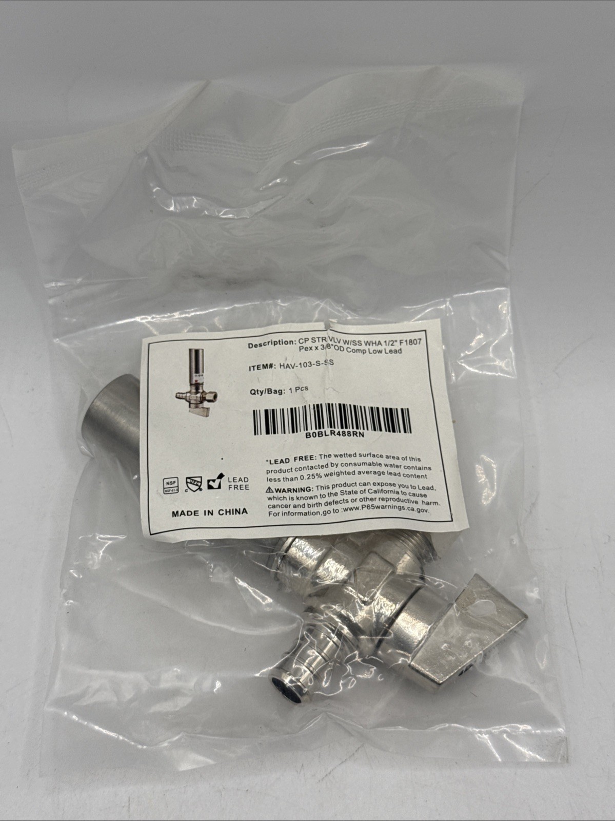 EFIELD 1/4” Turn Stop Straight Valve, 1/2” x 3/8” OD F1807 Water Hammer Arrester