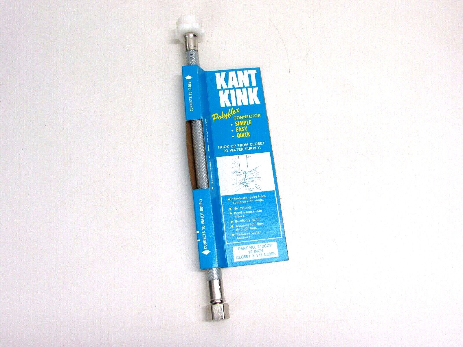 KANT KINK 12″ POLYFLEX CONNECTOR TOILET SUPPLY LINE No.212CCP 1/2″ x 7/8″ CLOSET