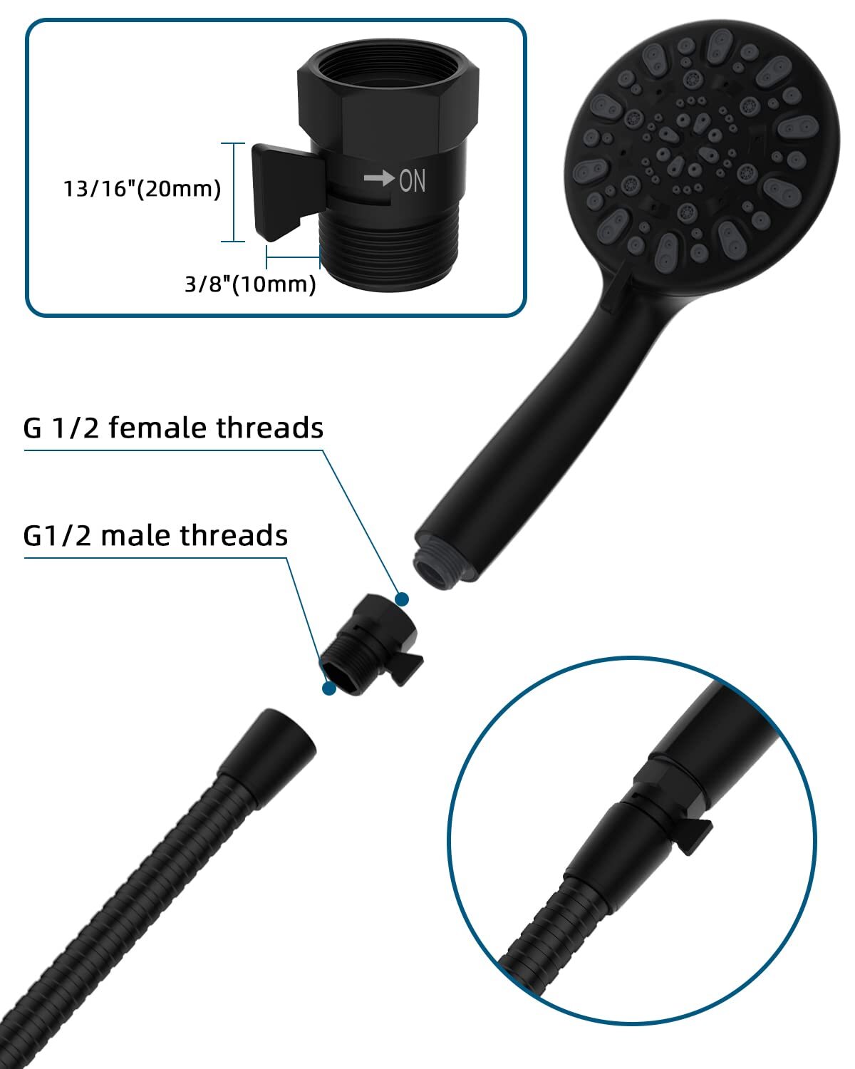 Shower Head Valve Water Flow Control Valve Regulator Shut OFF Valve Hand Shower
