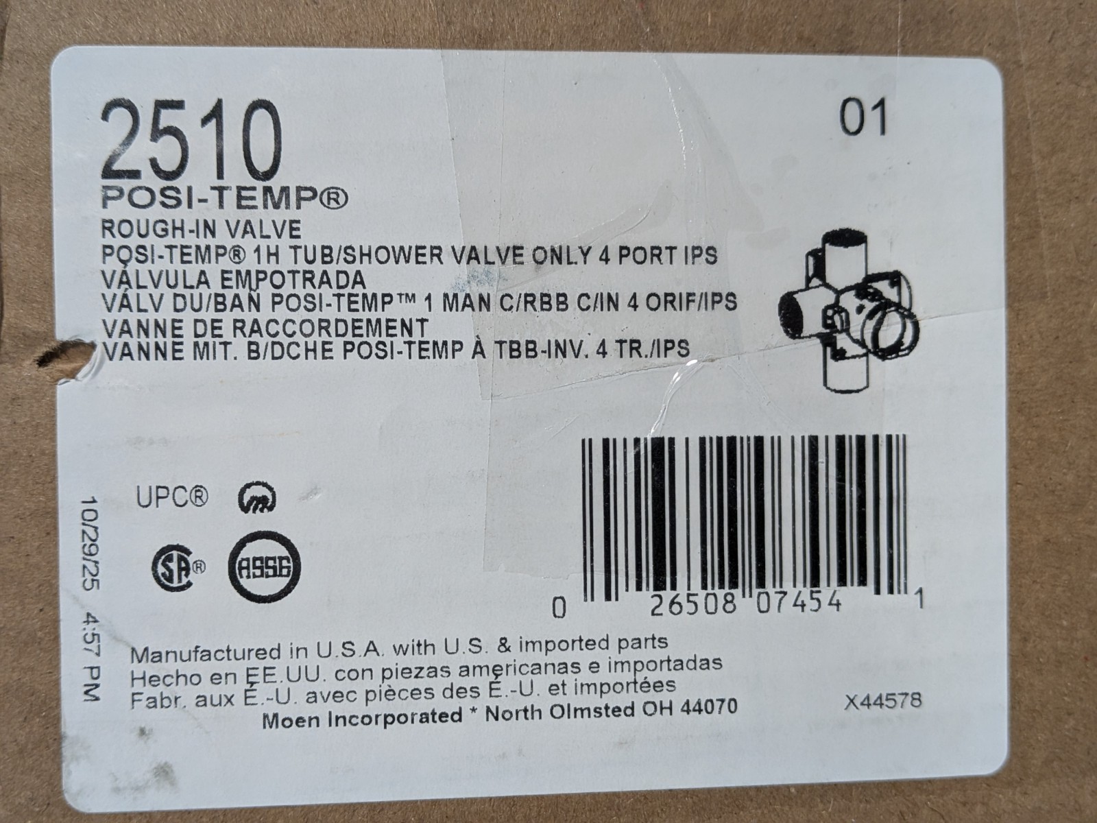 Moen 2510 M-PACT PosiTemp Pressure Balancing Tub Shower Valve IPS