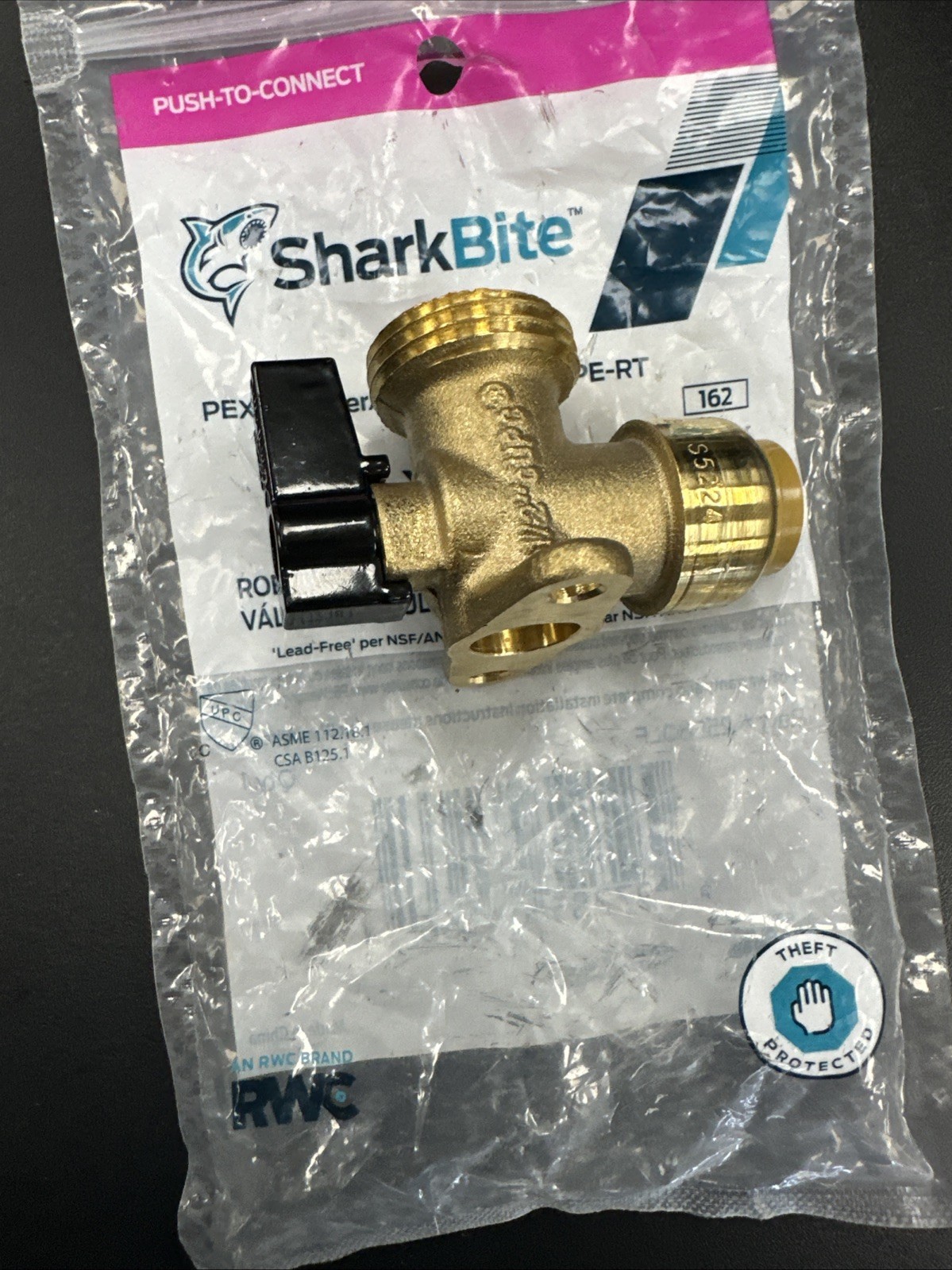 E6.Sharkbite 1/2 Inch X 3/4 Inch MHT Washing Machine Angle Valve, Push to Cont B