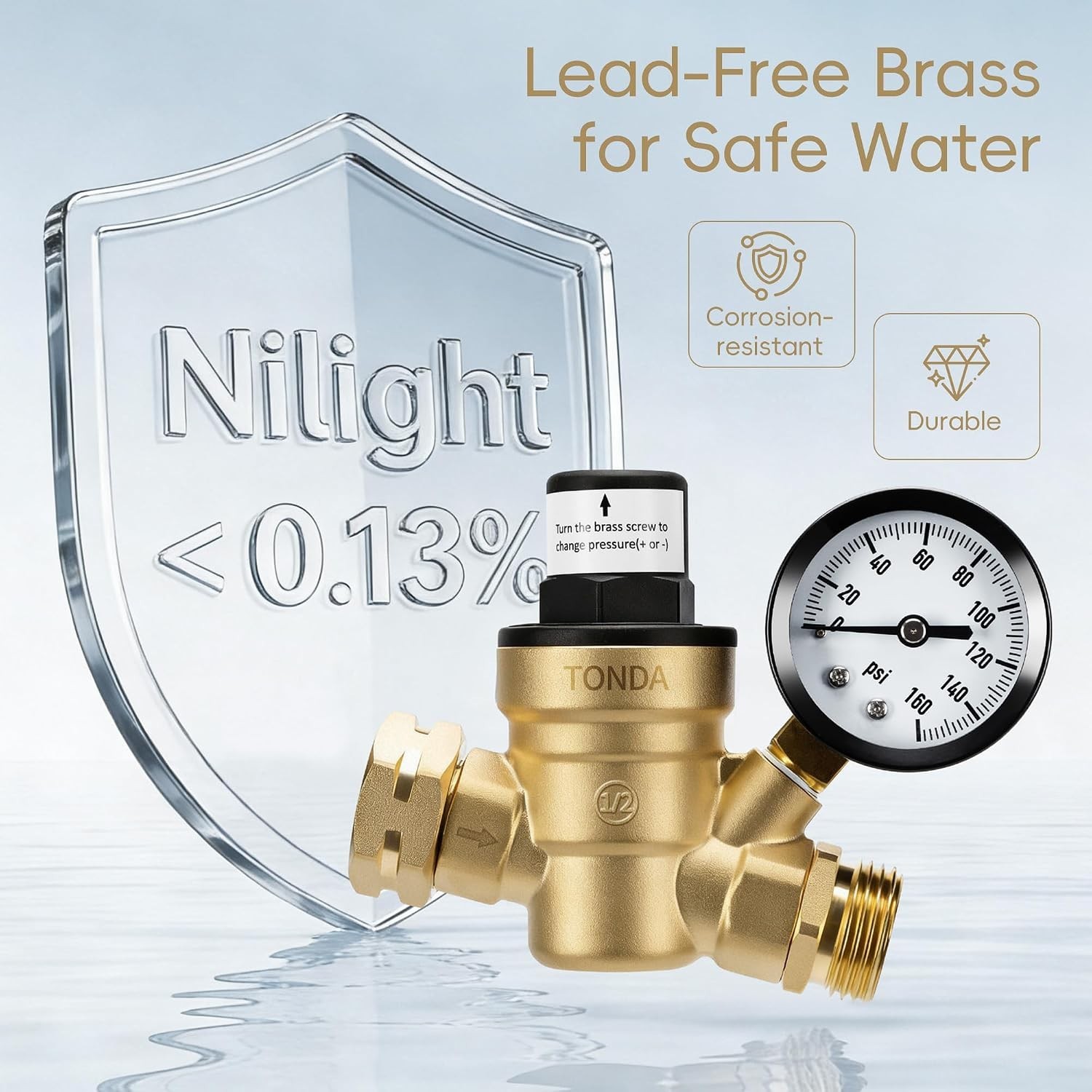 RV Water Pressure Regulator, Brass Lead-Free Adjustable Pressure Regulator wi…
