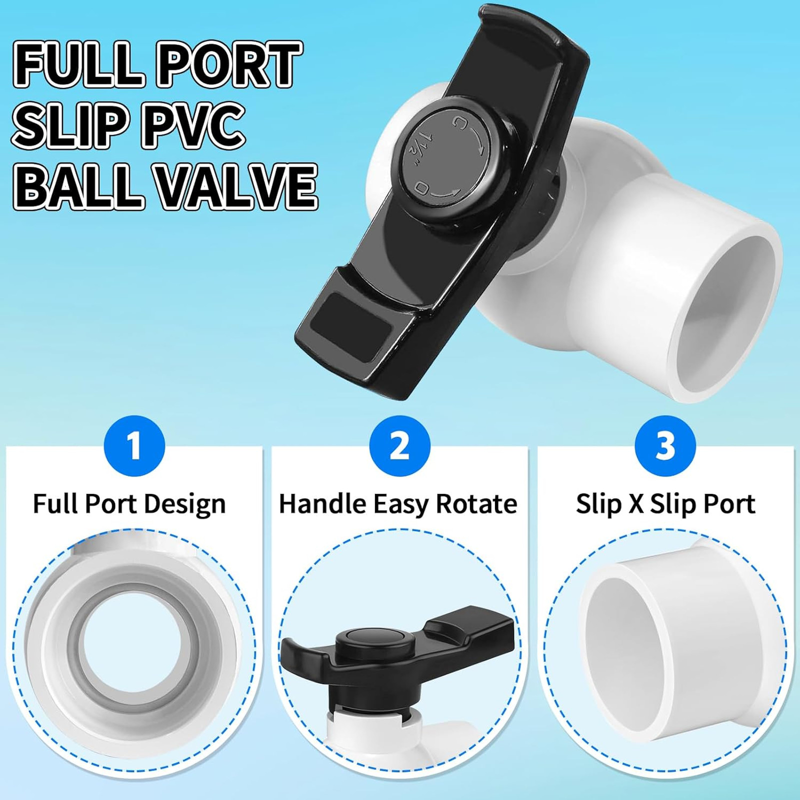 3/4 Inch PVC Ball Valve 4 Pack Slip SCH40 Full Flow T-Handle Irrigation Pool