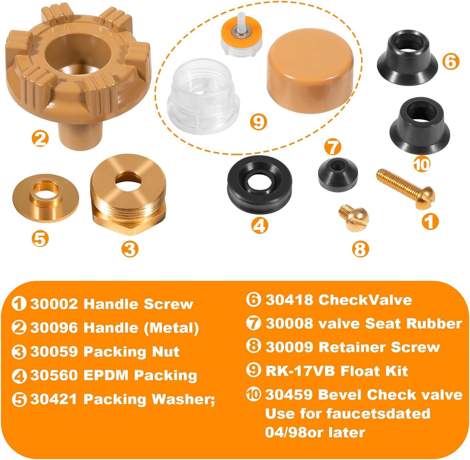 RK-17MH Metal Handle Repair Kit for Woodford Model 17 Outdoor Wall Faucet 12 PCS