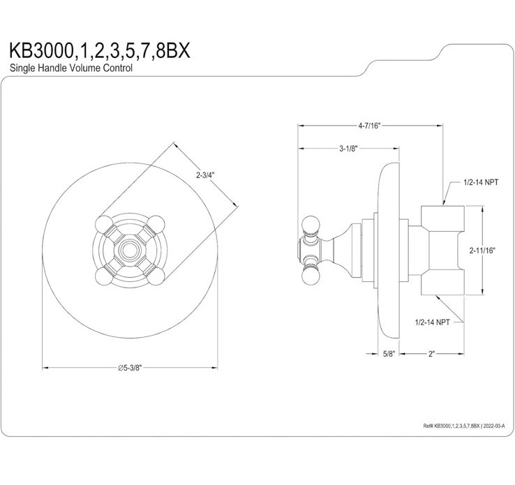Kingston Brass KB3002BX Volume Control, Polished Brass OPEN BOX