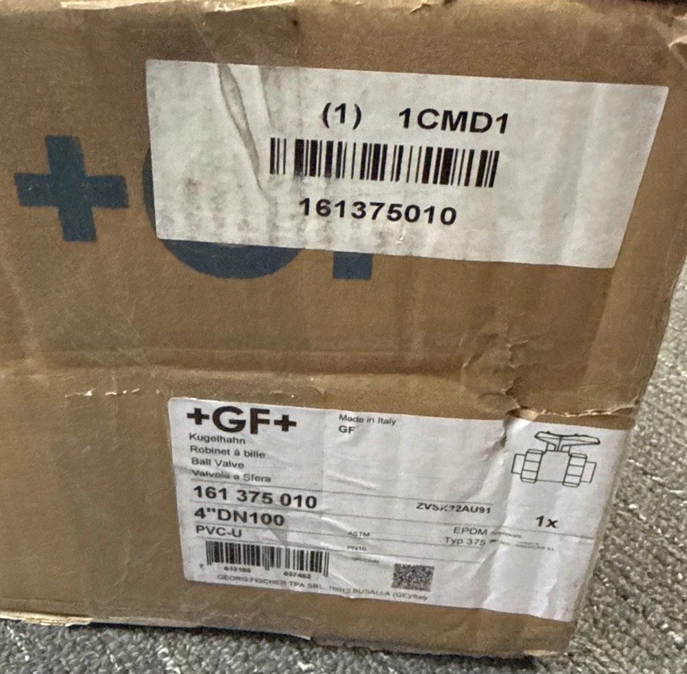 GF Piping Systems 161375010 4″ Manual Two-Way PVC Ball Valve, Straight, EPDM