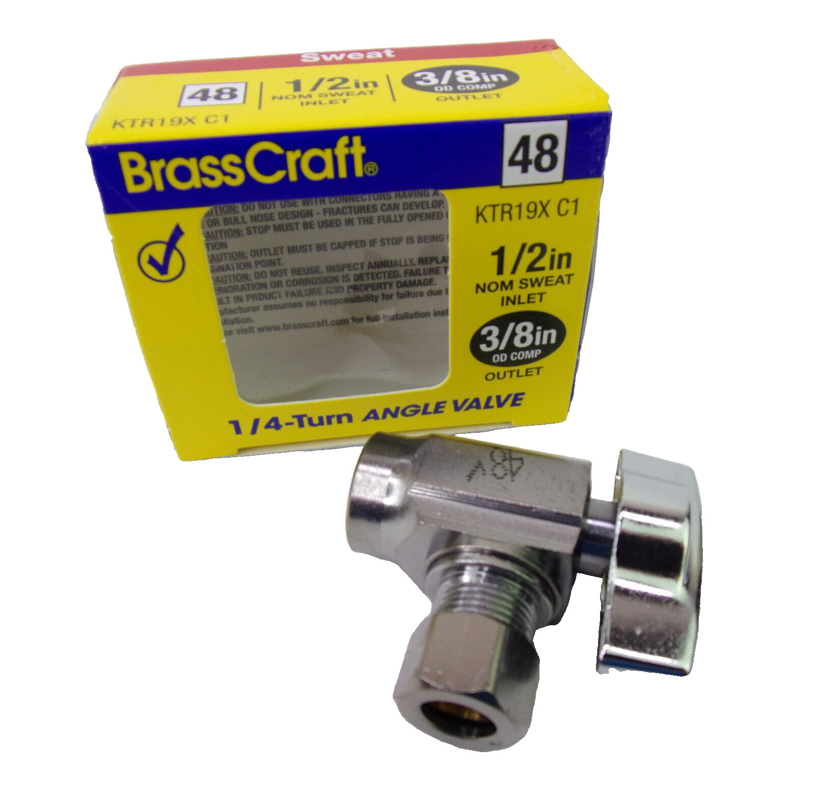 BrassCraft #48 1/4-Turn Angle Valve 1/2″ Nom Sweat x 3/8″ OD Comp KTR19X C1