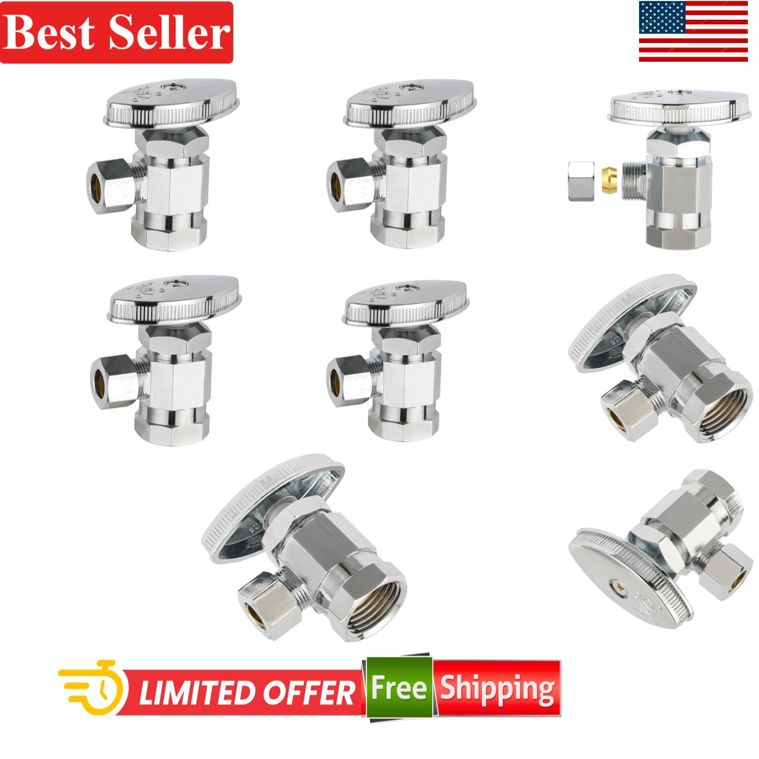 Multi-Turn Angle Stop Valve 1/2 FIP x 3/8 OD Brass Chrome Pack of 5