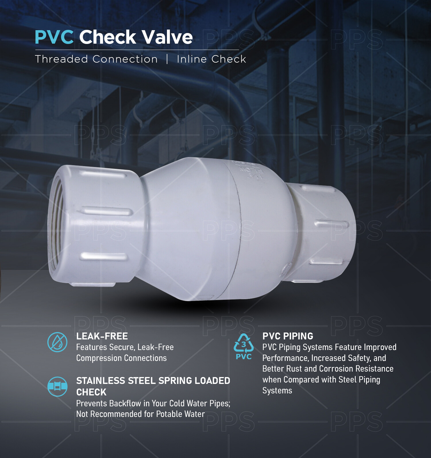FIP White Plastic PVC Inline Check Valve for Backflow Prevention 1/4” To 3/4”