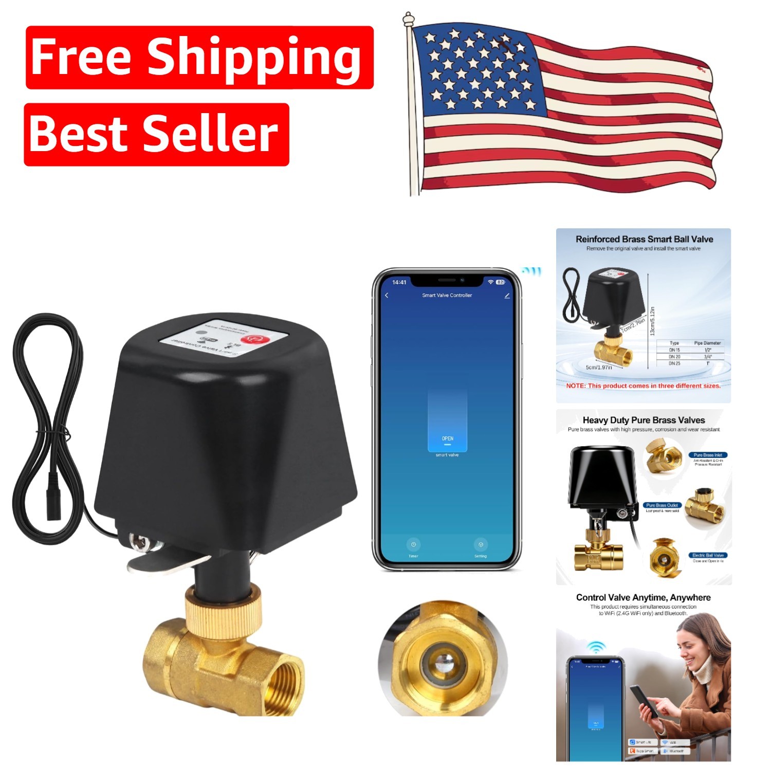 Compact Smart Water Control Valve – Brass DN20 with Remote and Manual Override