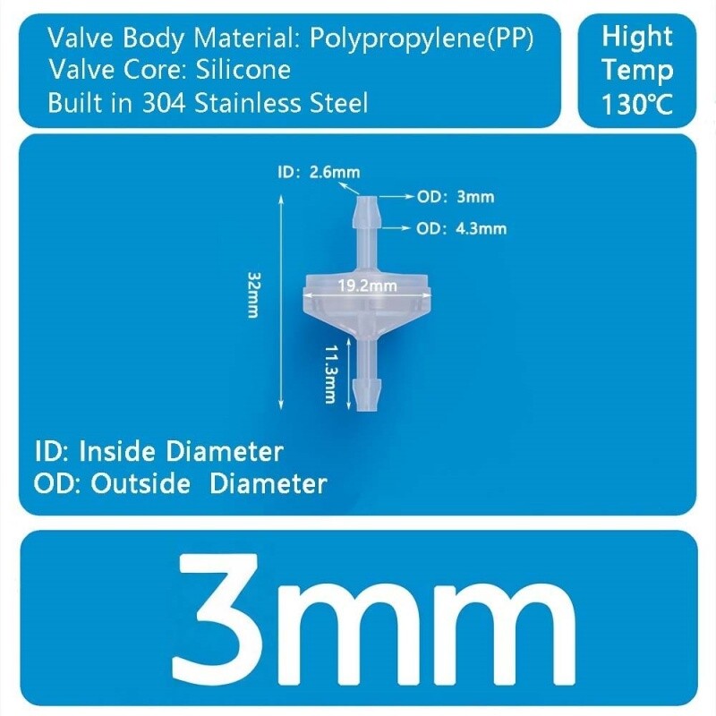 Plastic One Way Non-return Valve Fuel Gas Liquid Air 3/4/5/8/10/12mm Hose ID