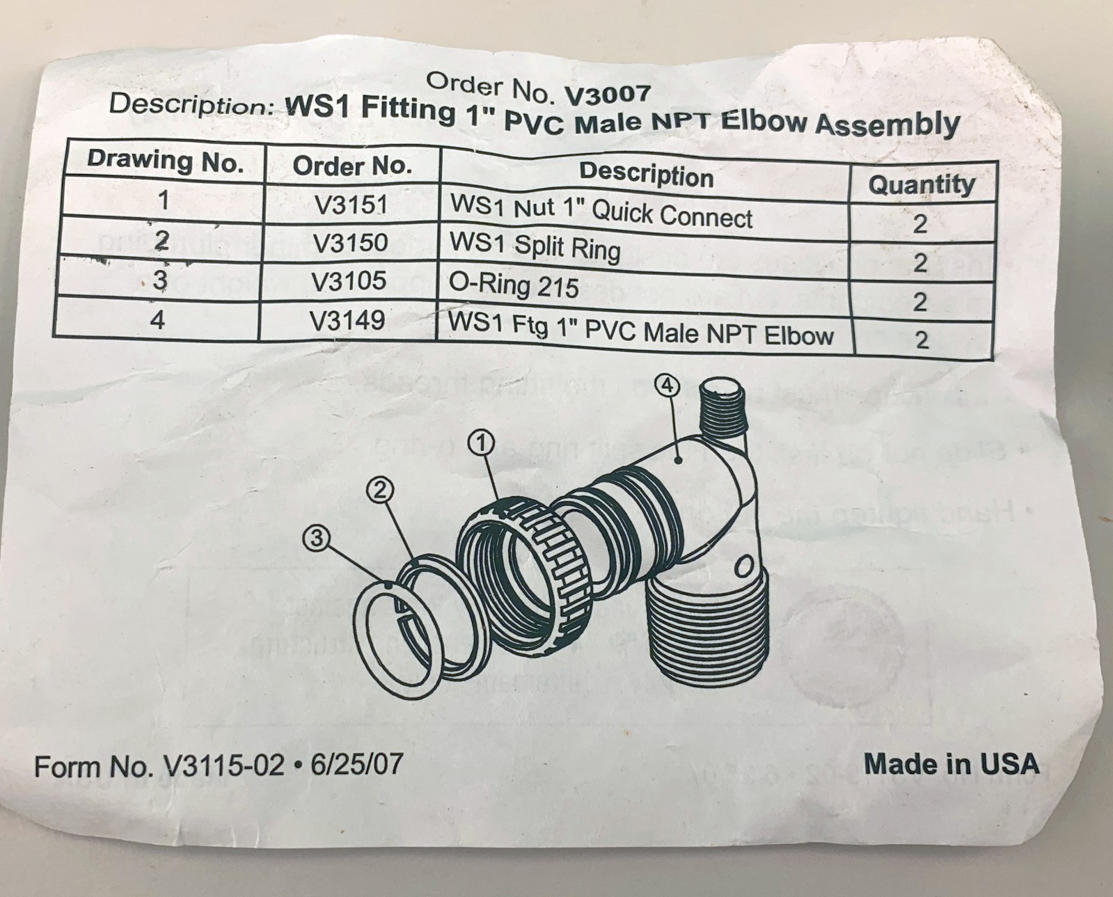 Clack WS1 V3007 PVC 1″ NPT Male Elbow Assembly – (V3007)
