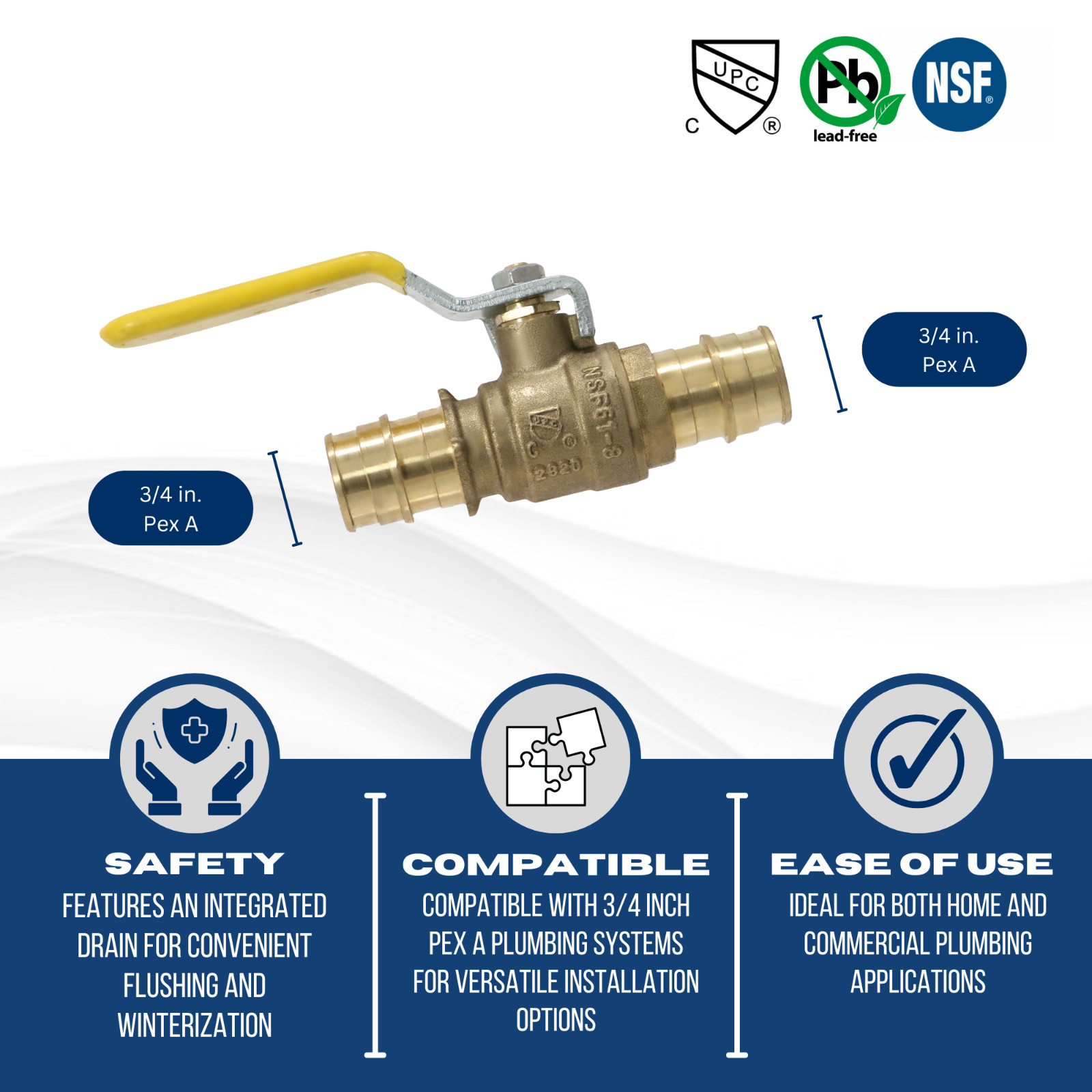 10 PCS. PEX A 3/4 BALL VALVE WITH DRAIN, EXPANSION F1960