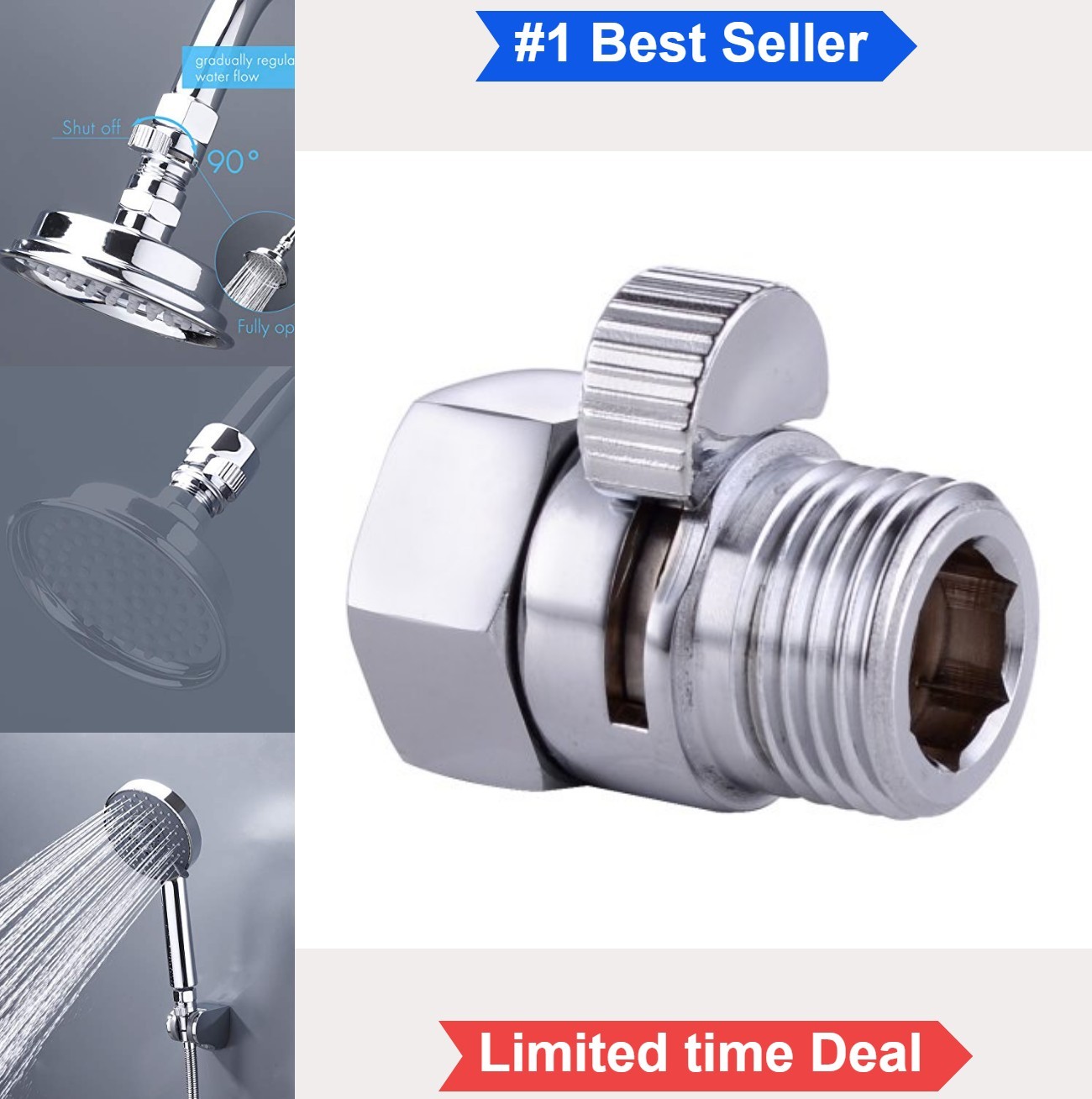 Shower Shut Off Valve Brass Chrome Lever Handle G1/2 Water Flow Control