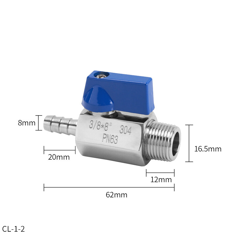 Stainless Steel Mini Ball Valve Female-Male Hose Barb Connector 1/4″ 3/8″ 1/2″