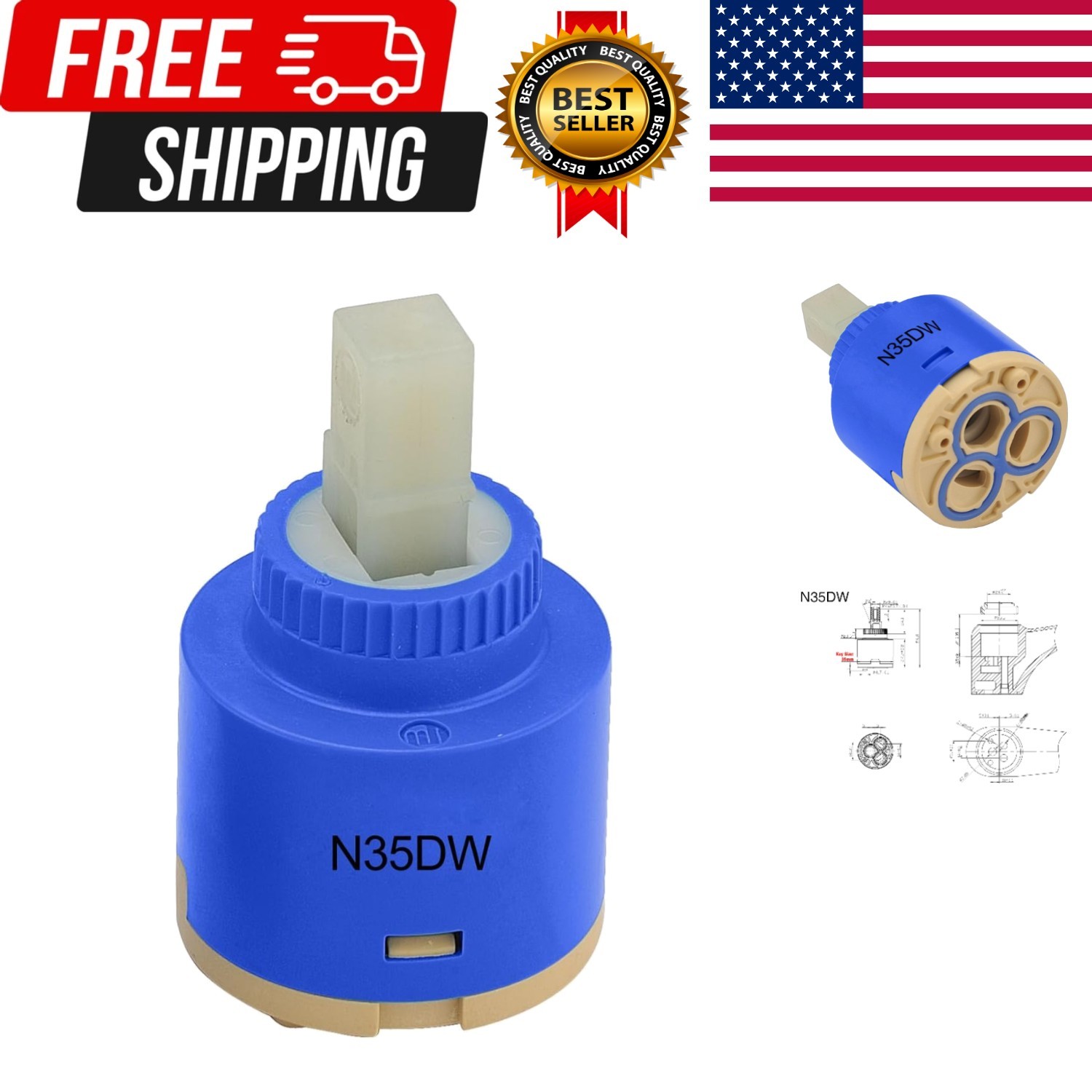CUPC/NSF/IAPMO Certified N35DW 35mm Faucet Ceramic Disc Cartridge Replacement…