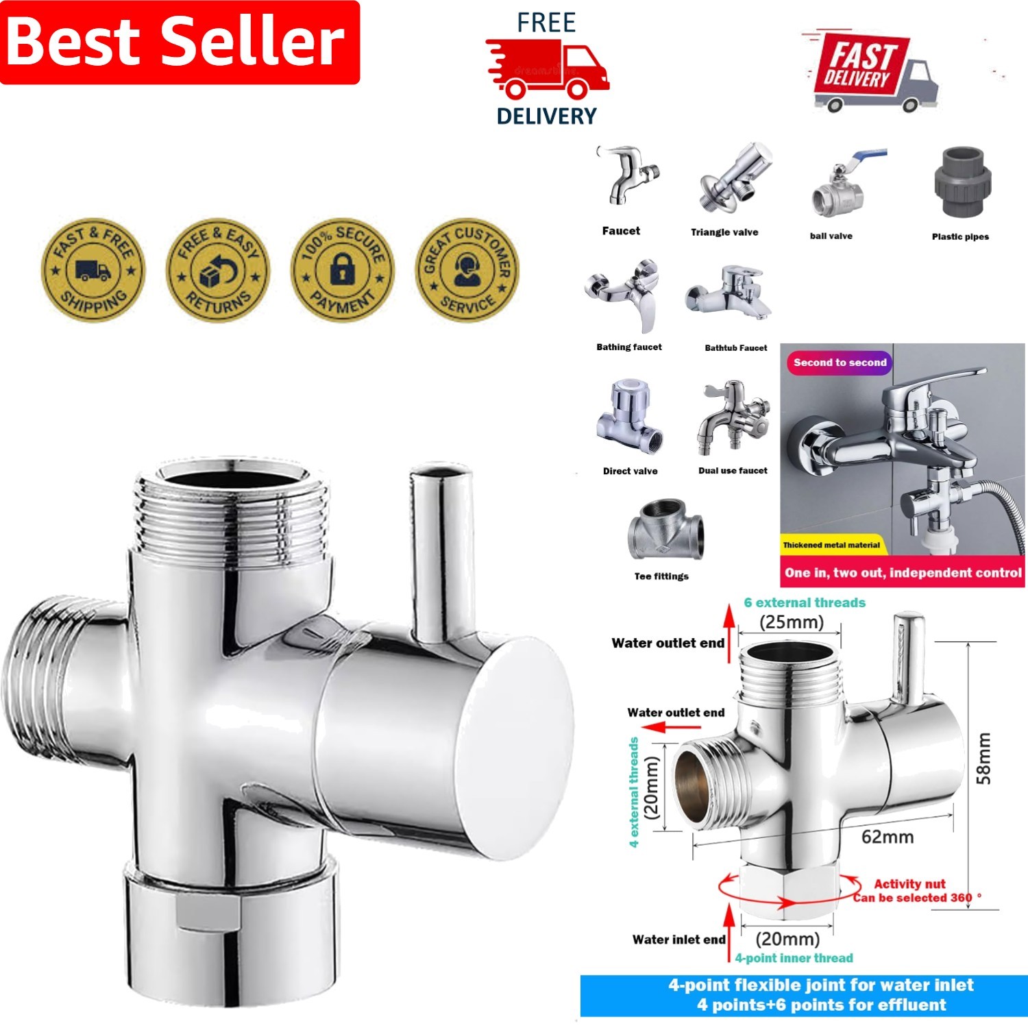 Essential 3-Way Valve for Showers and Garden Hoses – Leak-Free Performance