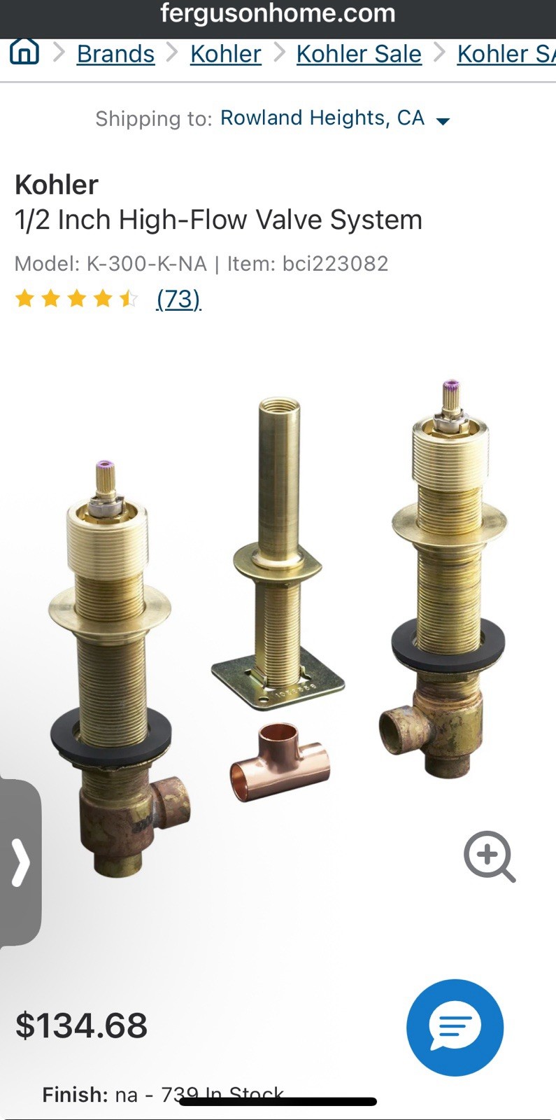 KOHLER 1/2″ Deck Mount Valve #300-K-NA Rough In High Flow Valve System Open Box