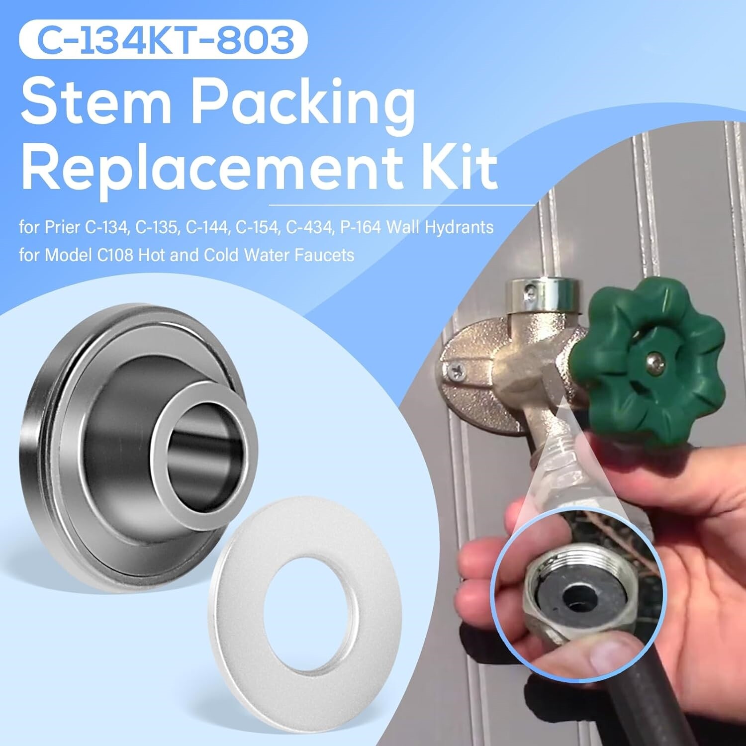 For Prier C-134/135/144 Wall Hydrant Stem Packing Replacement Kit C-134KT-803