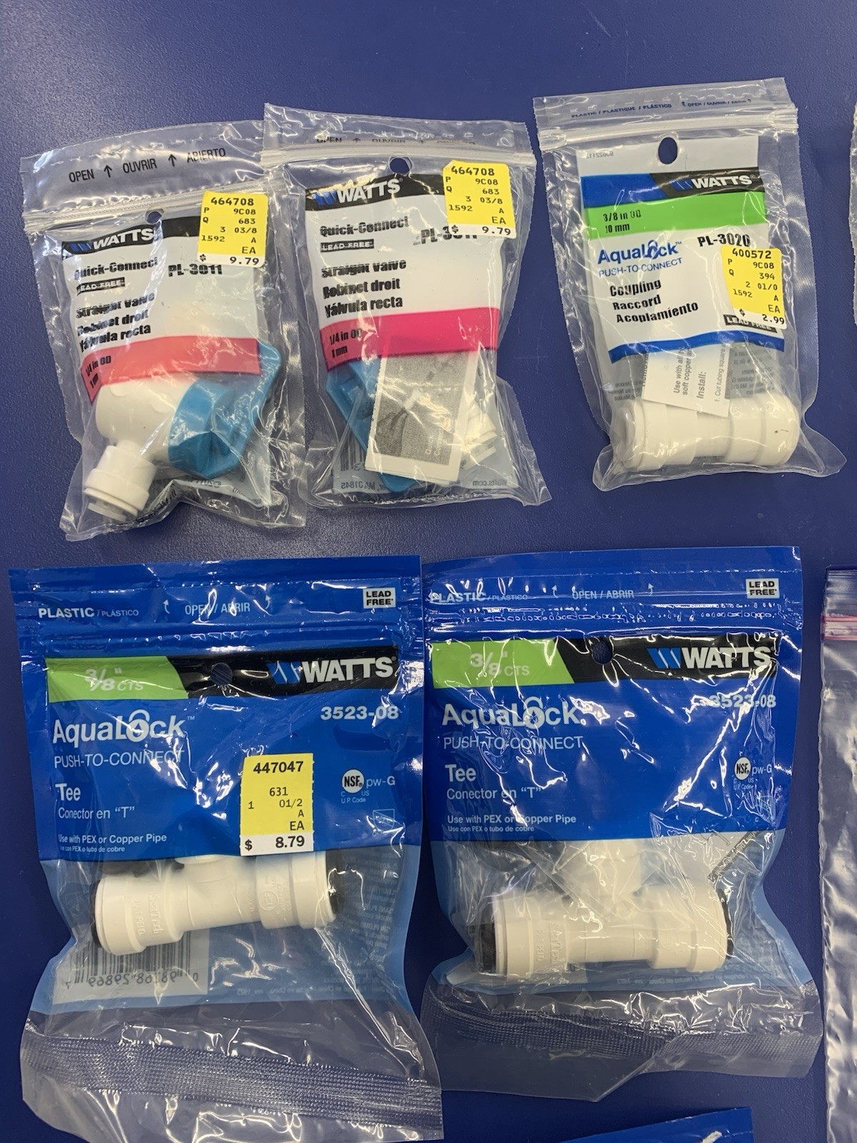 Assortment Of Watts Quick-Connect Plumbing Fittings
