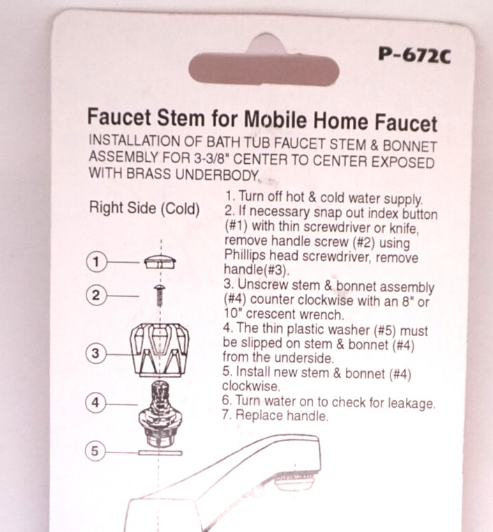 United States Hardware Cold Right Hand Bath Stem P-672C Brass