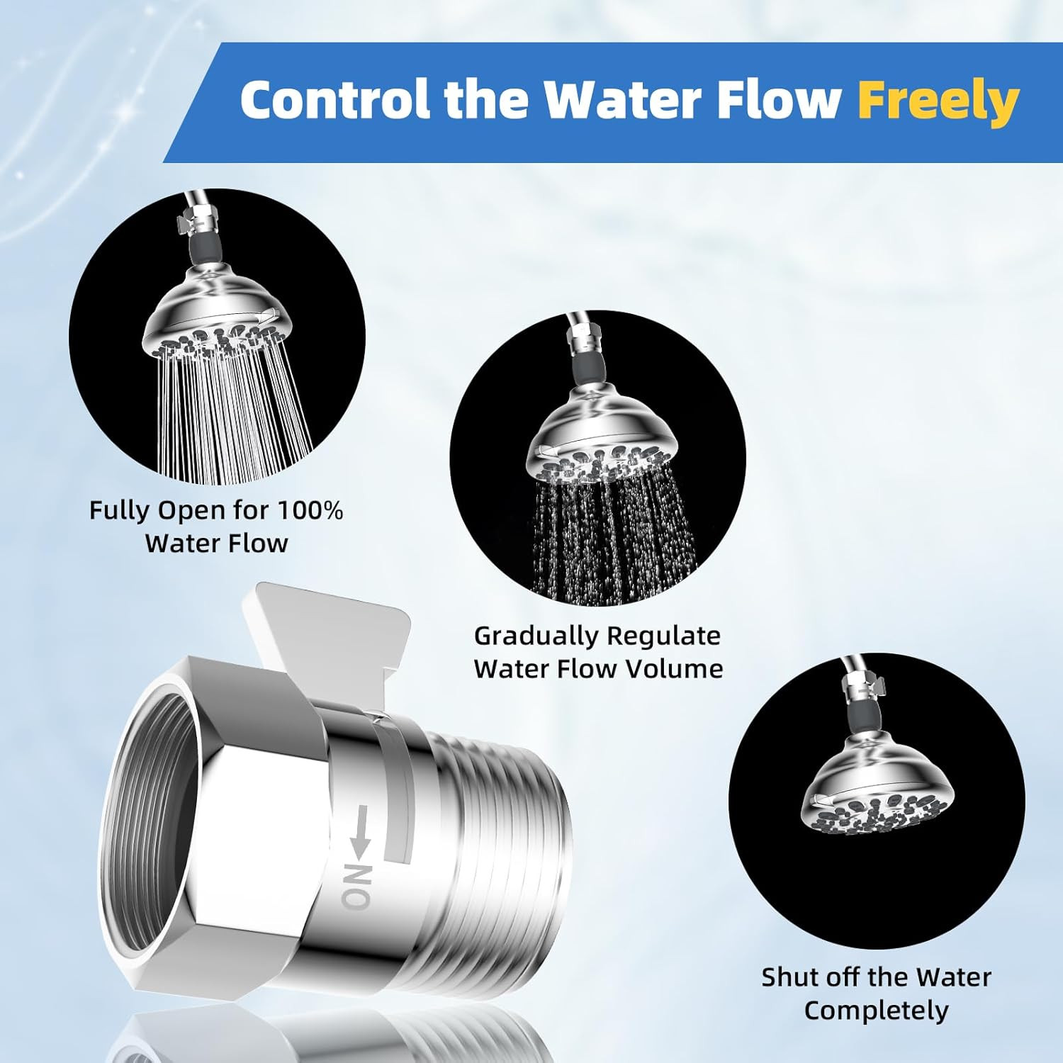 Hibbent All Metal 1 Pack Shower Head Flow Control Valve, G1/2 Brass Shut-Off Val