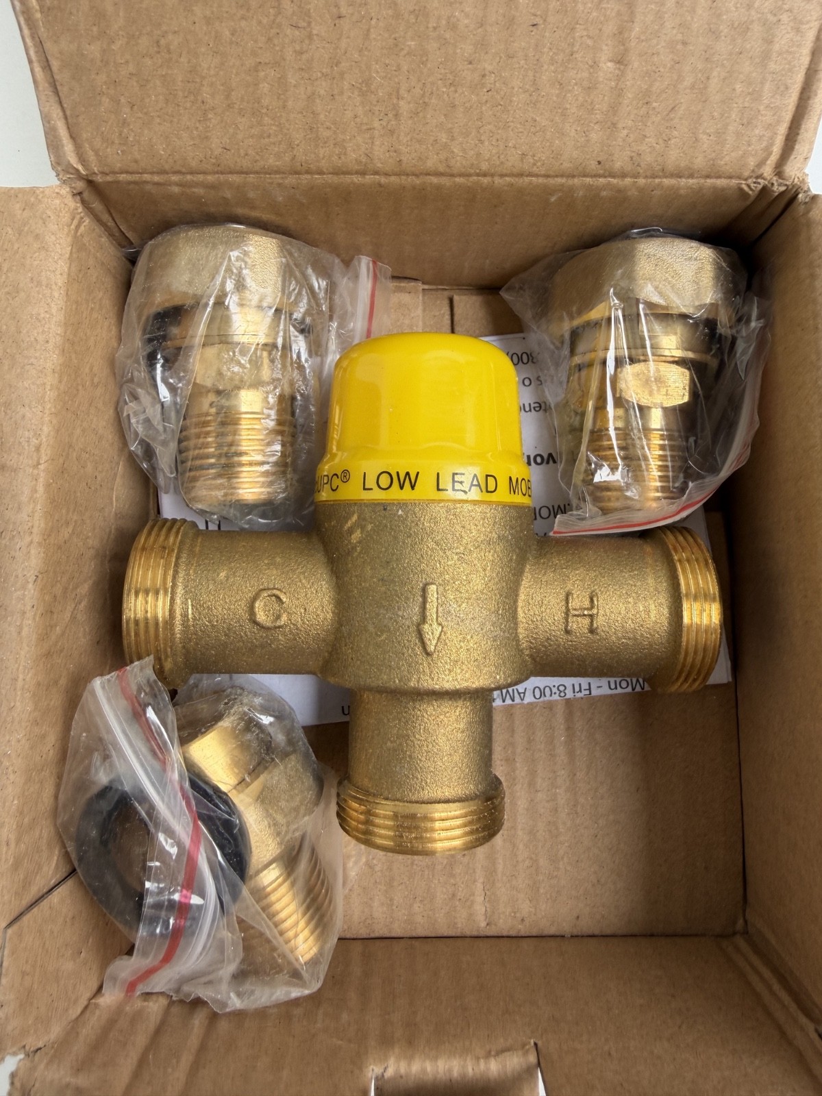 Moen 104451 LowFlow Thermostatic Mixing Valve 1/2″ IPS, 3/8″ Compression Adapter