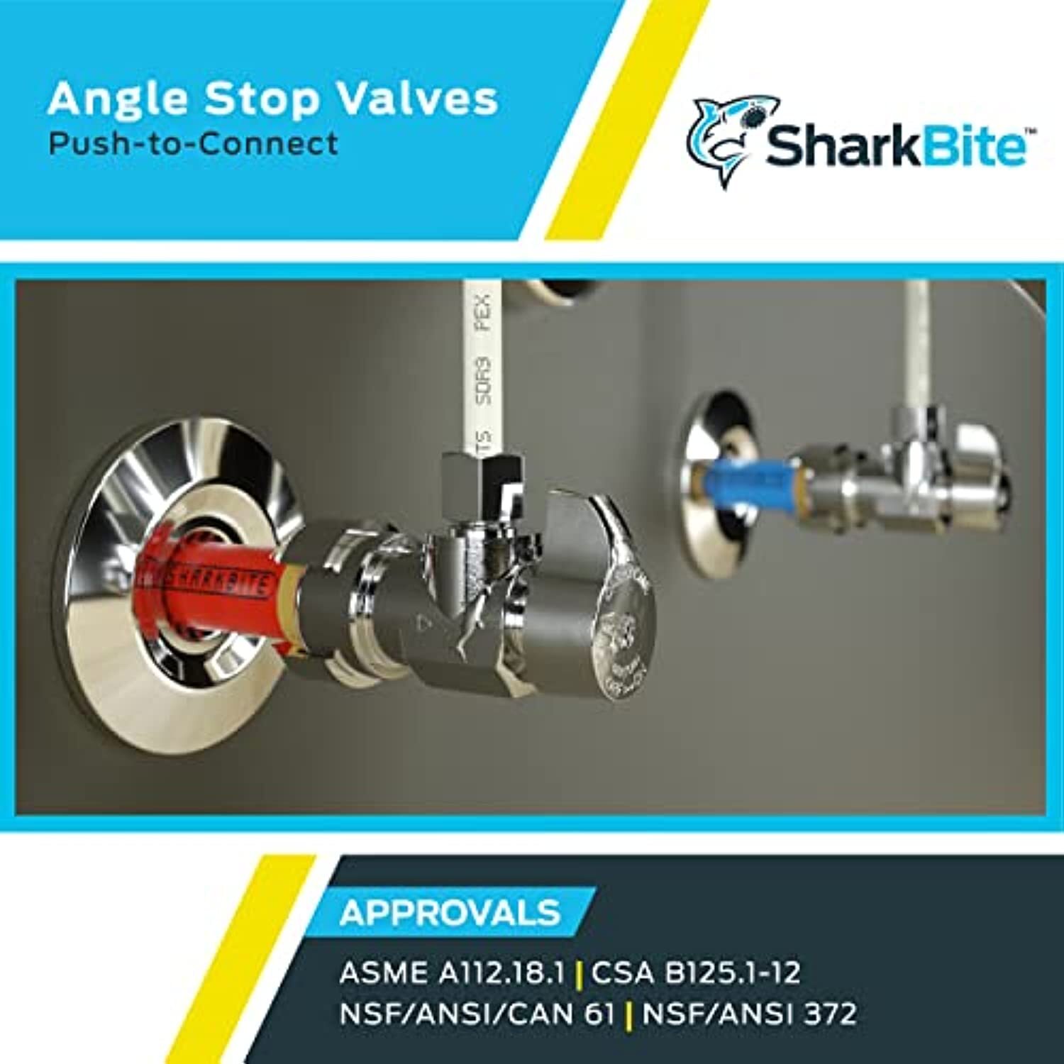 SharkBite 1/2 x 1/4 Inch Compression Angle Stop Valve, Quarter Turn, Push to