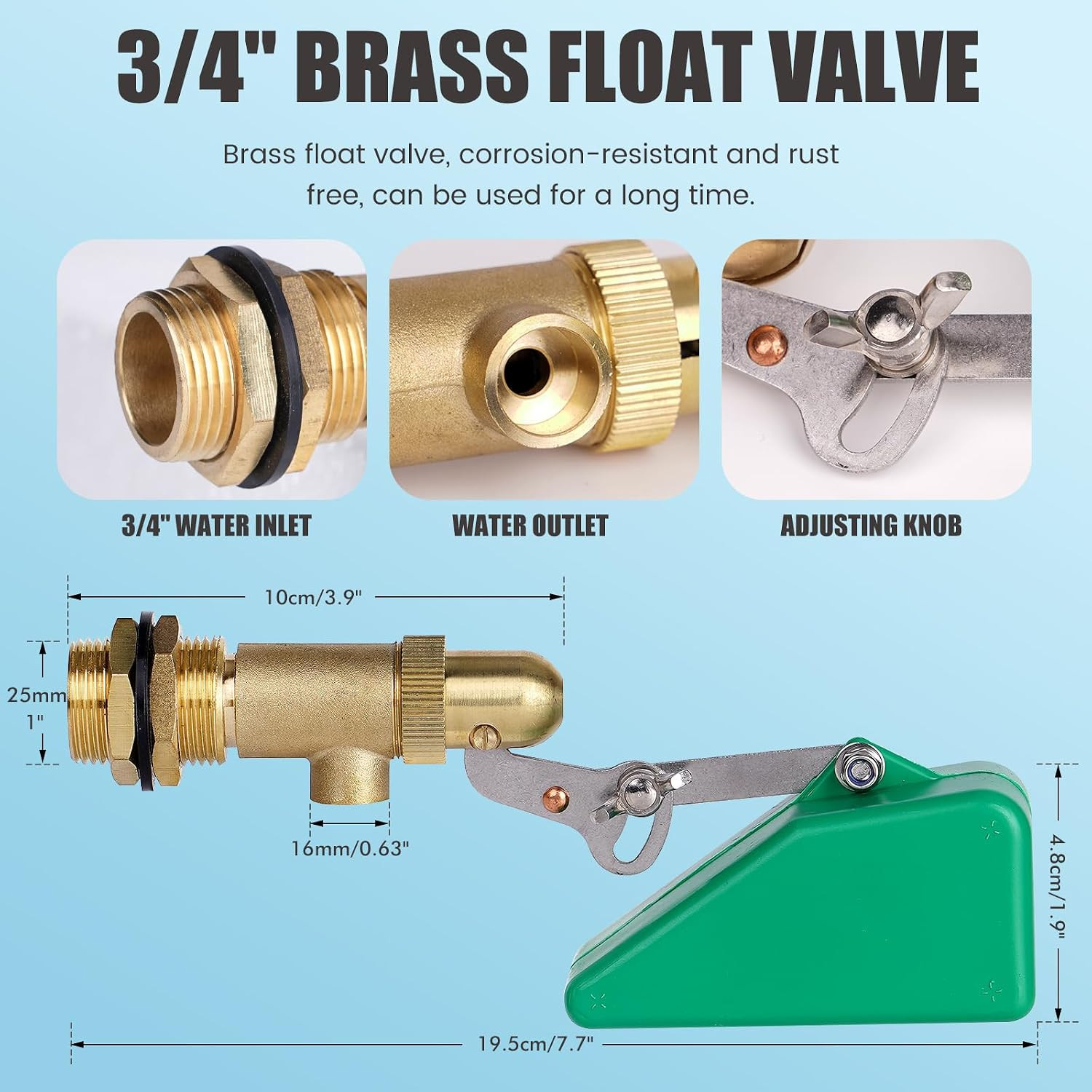 3/4 Inch Float Valve, Brass Water Float Valve for Water Tank, Float Ball Valve w