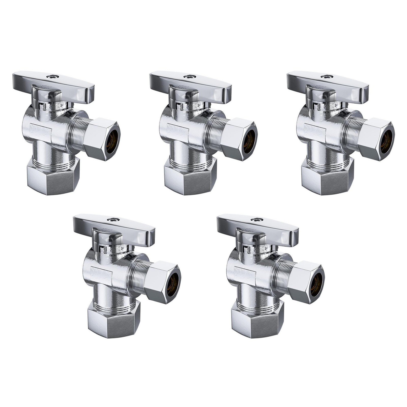 5 Pack Angle Stop Valve, 1/2 in. NOM Compression x 3/8 in. OD Compression Shut O