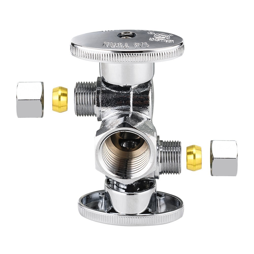 EFIELD Dual Comp Angle Shut Off Valve 1/2″ Fip Inlet x3/8″x3/8 Outlet 1/4Turn
