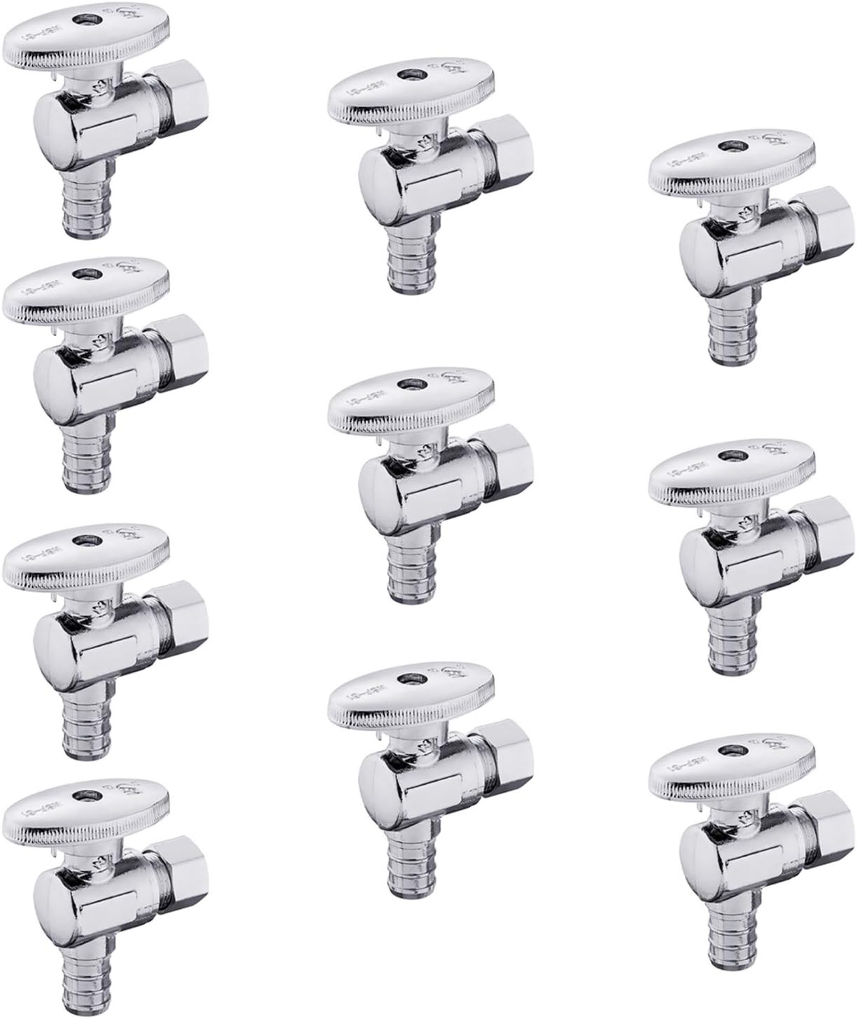 10-Pack Shut off Valve 1/4 Turn Angle Stop Valve 3/8″ OD Compression X 1/2″ Pex