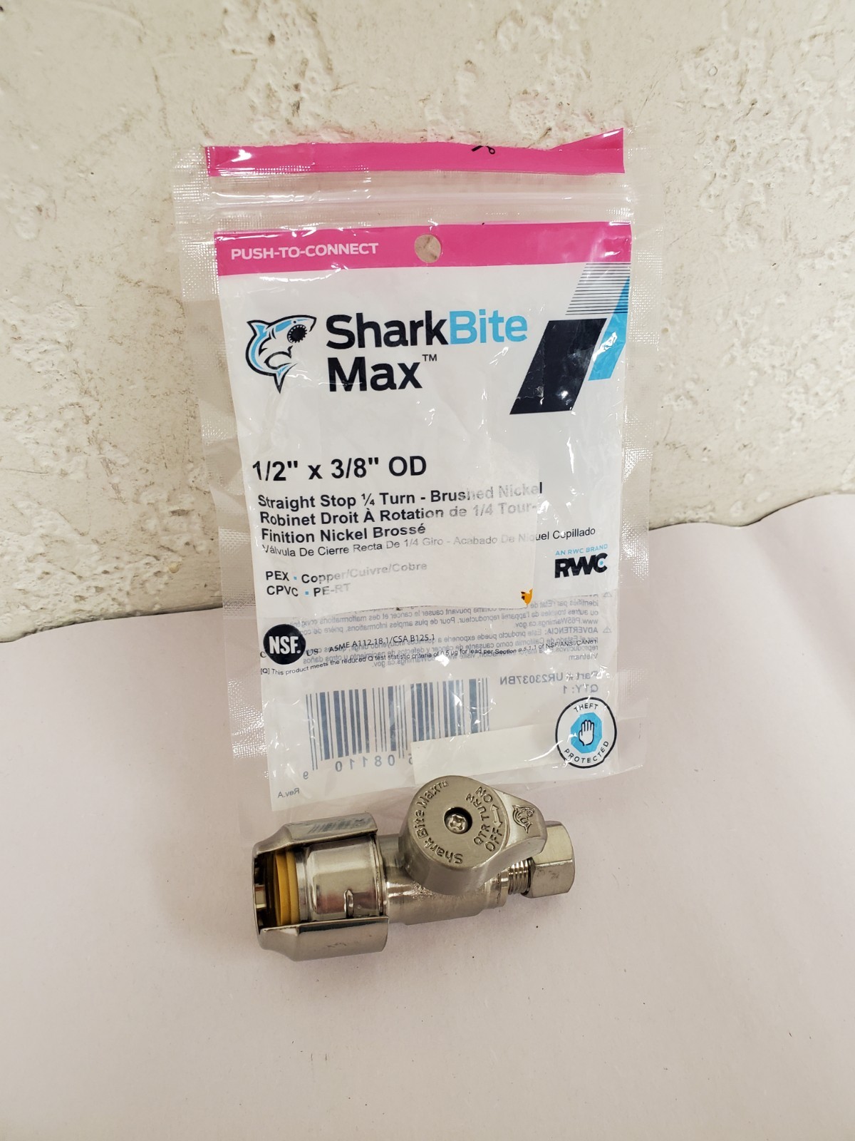 SharkBite Max 1/2″ PTC x 3/8″ OD Compression Brushed Nickel Straight Stop Valve