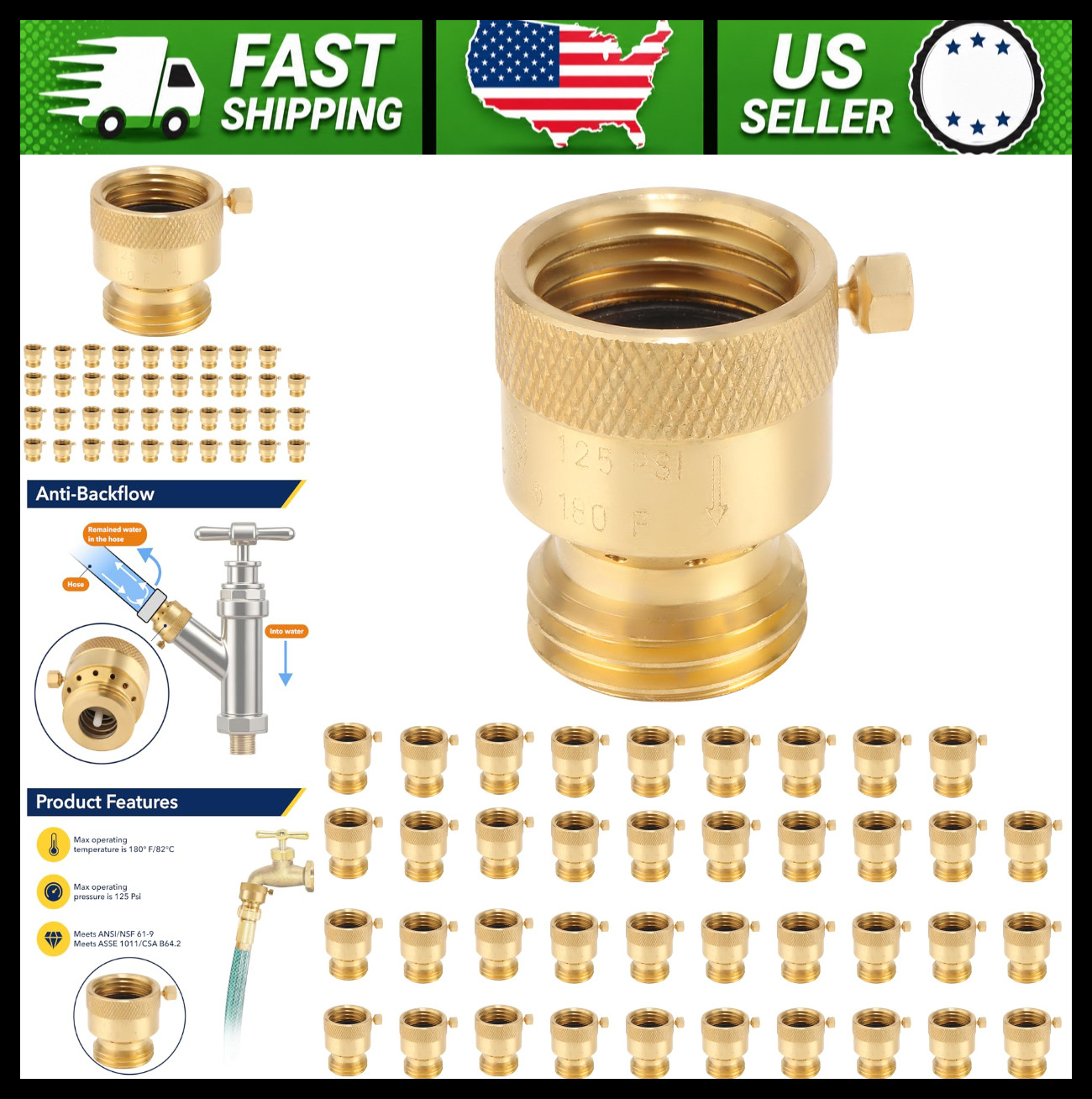 3/4 Inch Brass Hose Bib Backflow Preventer Vacuum Breaker 40 Pack