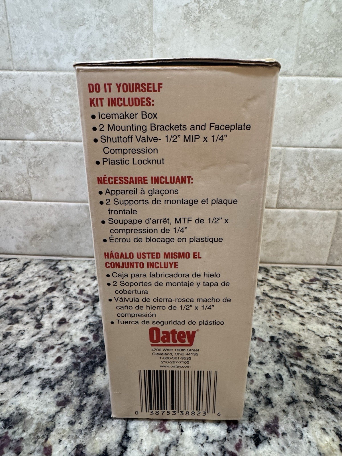 1/2″ MIP x 1/4″ Oatey Icemaker Ice Maker Box 38823 With Mounting Brackets