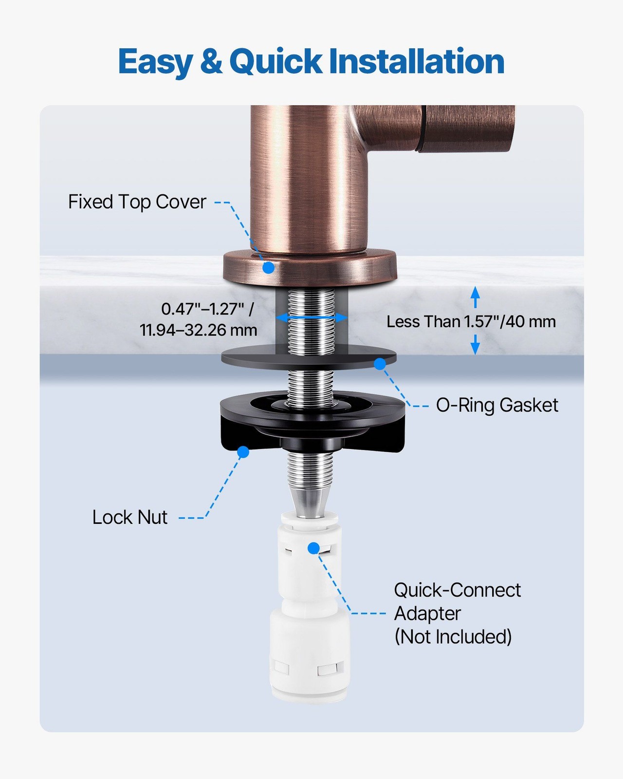 Food-Grade RO Faucet, 304 Stainless Steel, Brass Valve, High Arc Design