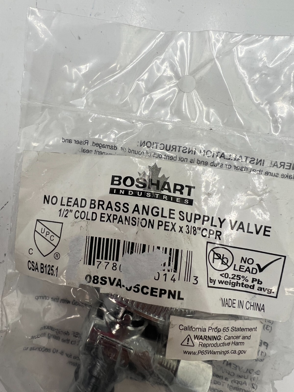 (QTY 6) Boshart 08SVA-05CEPNL Angle Supply Valve NO LEAD 1/2″ CE.PEX x 3/8″ CPR