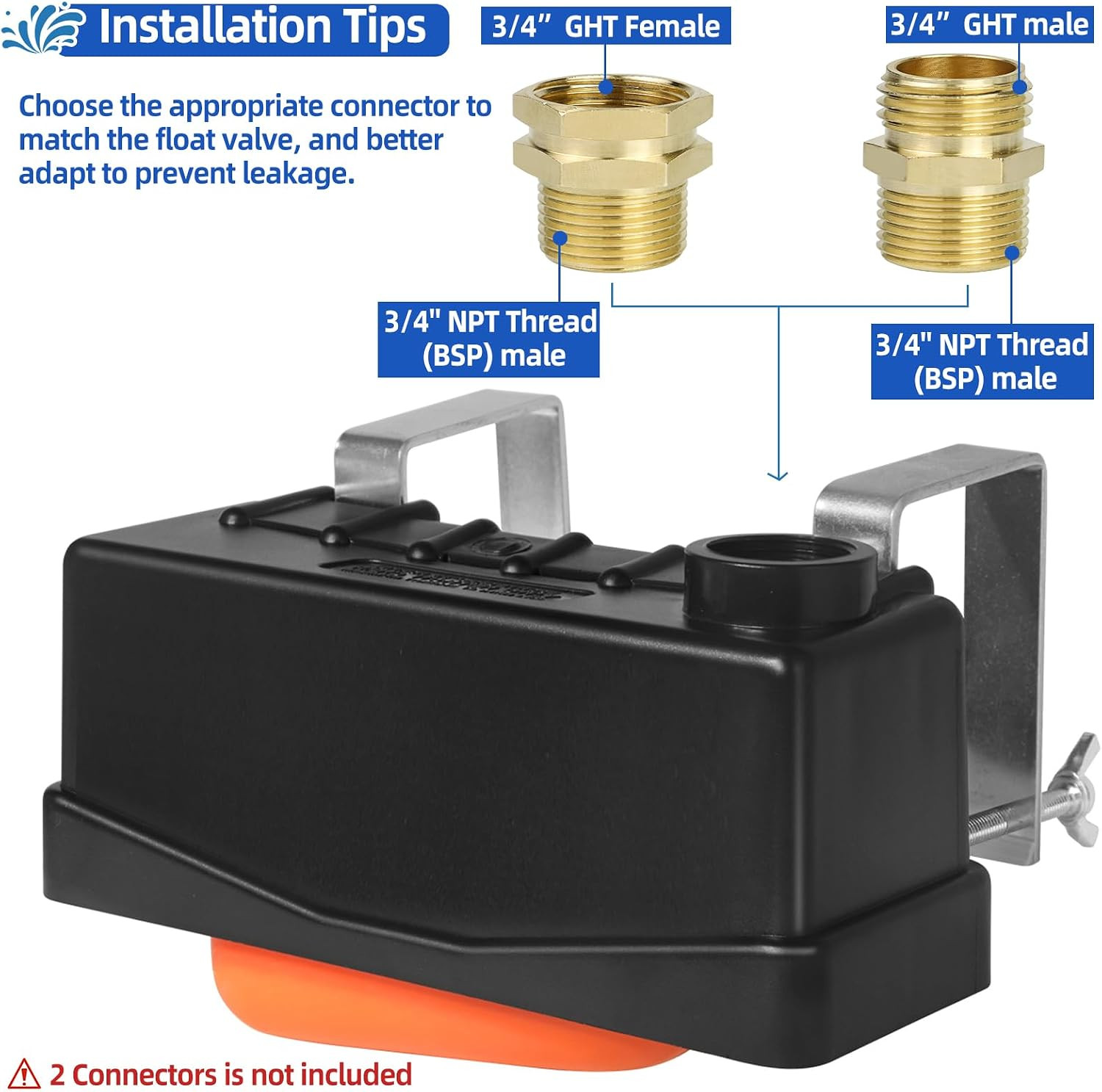 Water Trough Float Valve for Livestock Stock Tank,Fit Standard 3/4″NPT Hose | St