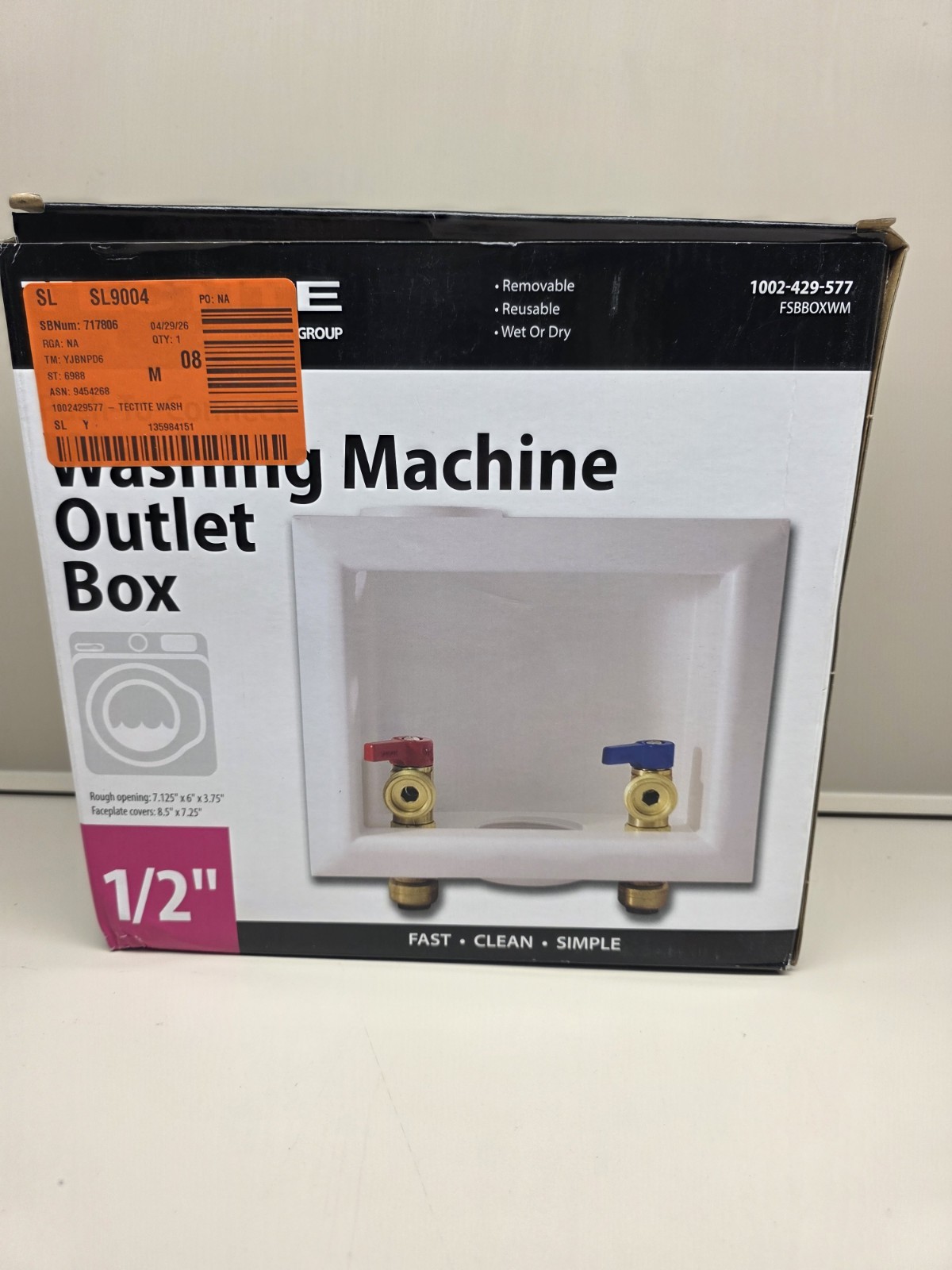 NEW Tectite 1/2″ Brass PTC Washing Machine Outlet Box, Model# FSBBOXWM