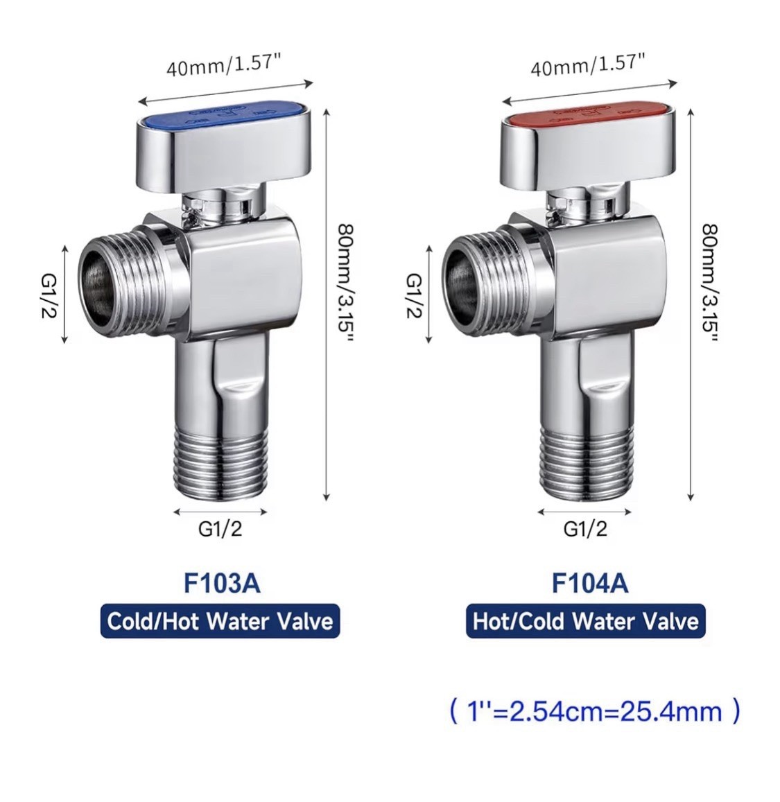 1/2” Inlet and Outlet Caliber, 1/4 Turn Shut Off Valve, With 3/8” Adapter.2pk