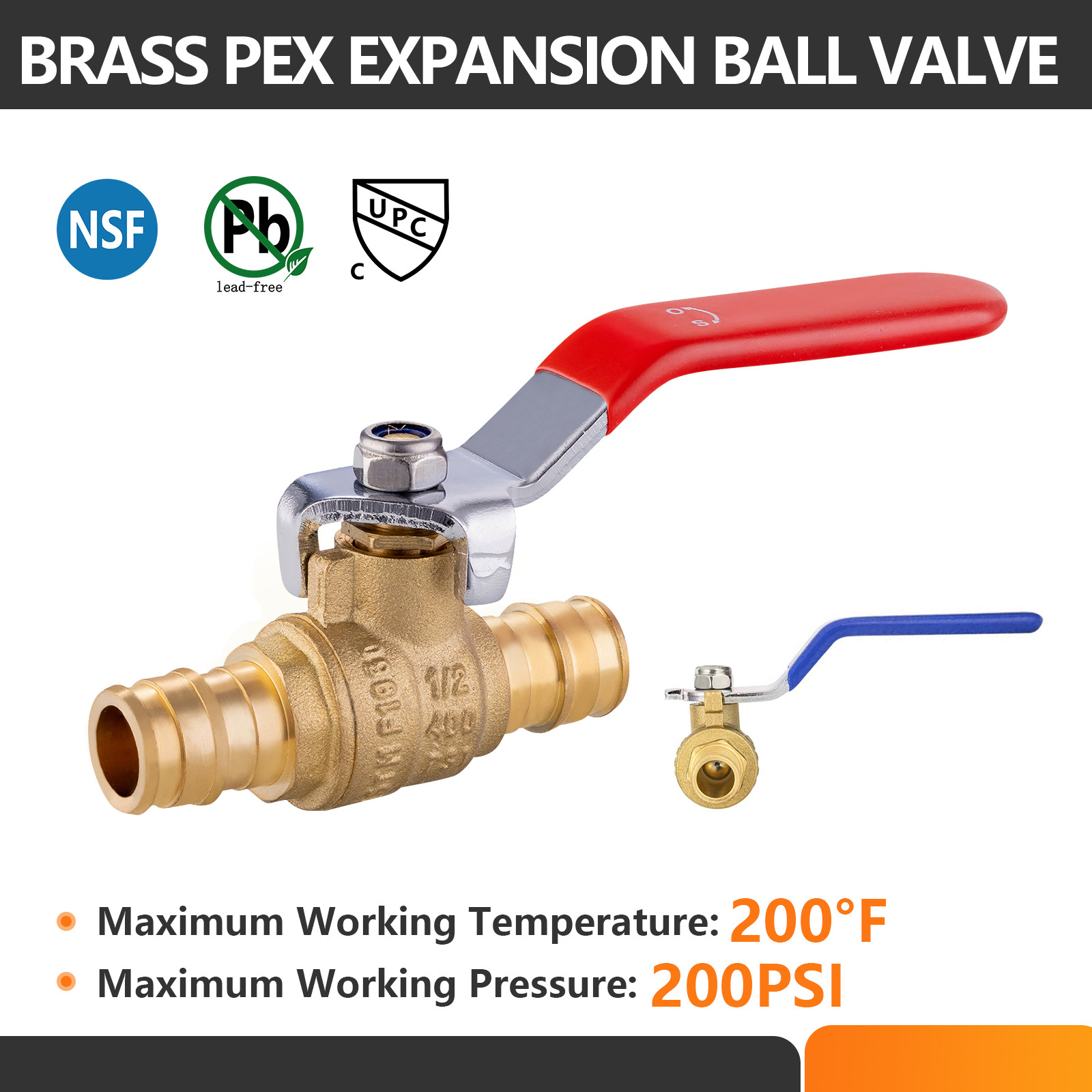 EFIELD 1/2″X1/2″ 3/4″X3/4″ Pex-A Pipe Brass Ball Valves Expansion Blue Red Level