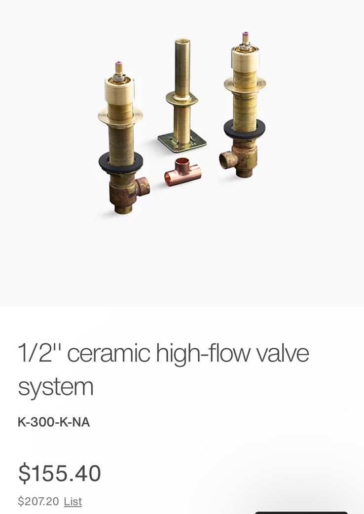 Kohler K-300-K-NA Bathtub Faucet Rough 1/2″ Ceramic High-Flow Valve System